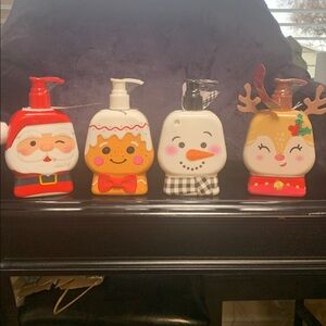 Festive Holiday Soap Dispenser Set - Santa, Gingerbread, Snowman, Reindeer